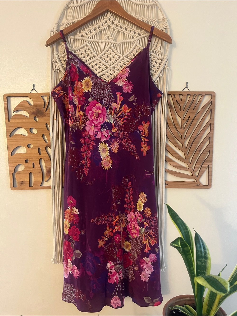 Johnny Was Caitlyn Slip Dress Purple Floral Silk Medium